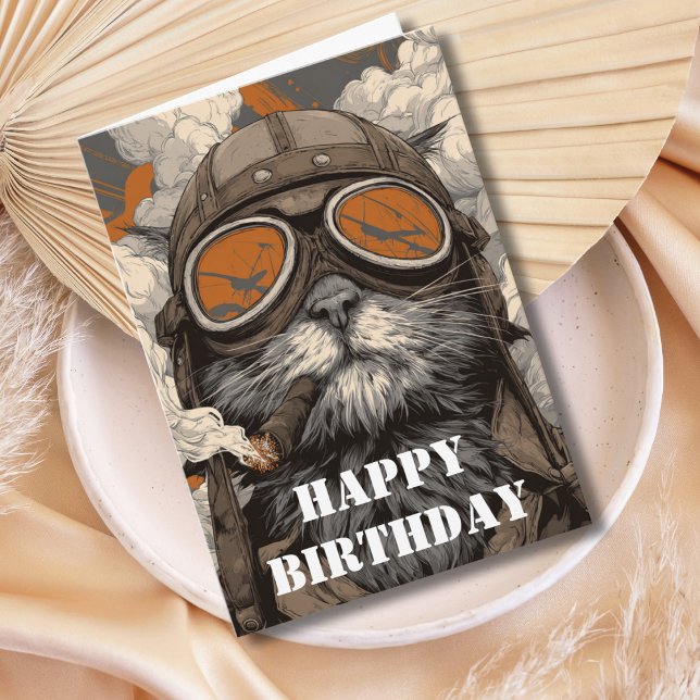Carte Pilote de chat d'anniversaire Aviateur Cool Drôle  (Créateur téléchargé)