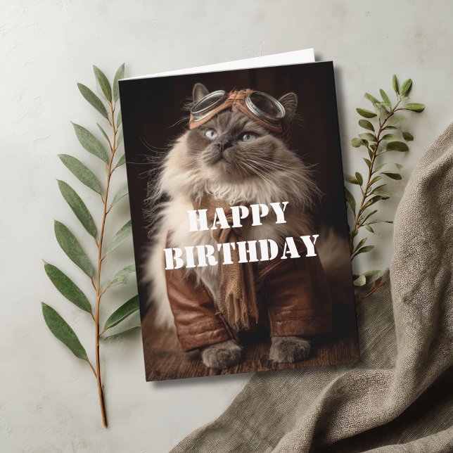 Carte Pilote de chat d'anniversaire Aviateur Cool Drôle  (Créateur téléchargé)