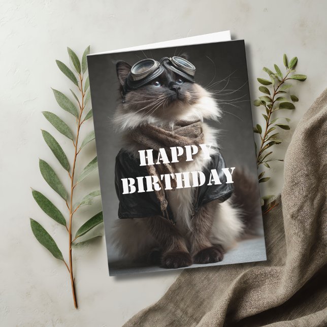 Carte Pilote de chat d'anniversaire aviateur cool drôle  (Créateur téléchargé)