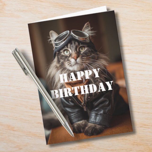 Carte Pilote de chat d'anniversaire aviateur cool drôle  (Créateur téléchargé)