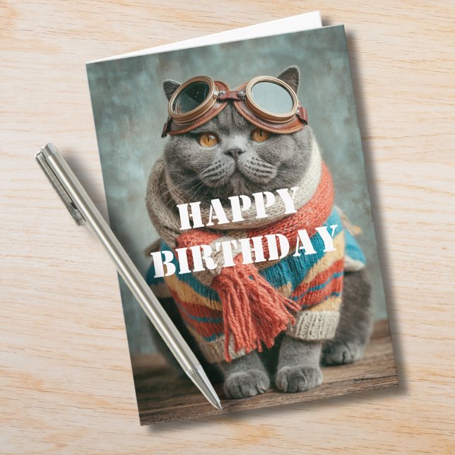 Carte Pilote de chat d'anniversaire Aviateur Cool Drôle  (Créateur téléchargé)