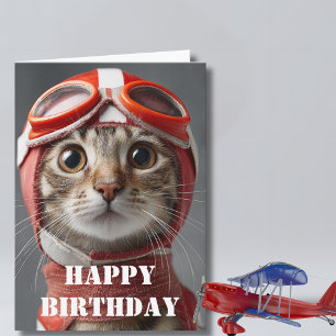 Carte Pilote de chat d'anniversaire  Aviateur drôle Avia