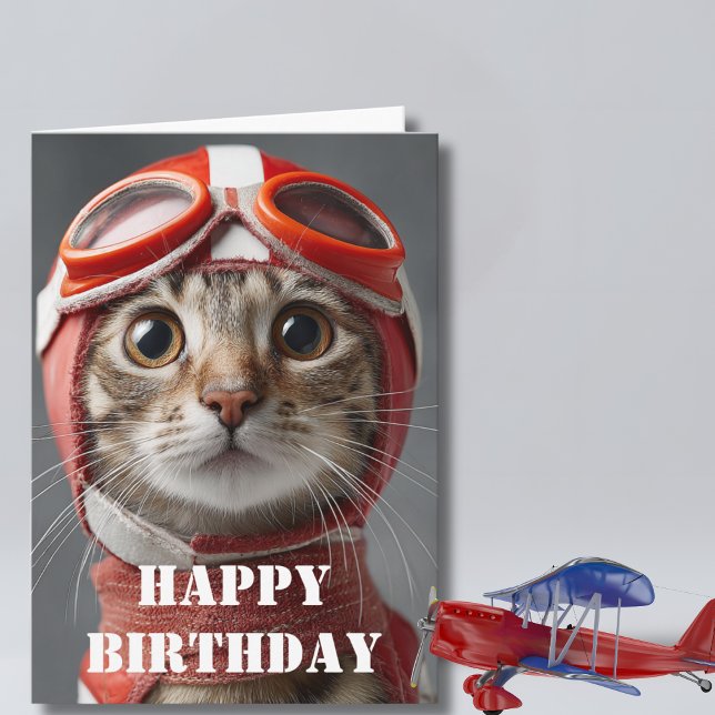 Carte Pilote de chat d'anniversaire  Aviateur drôle Avia (Créateur téléchargé)