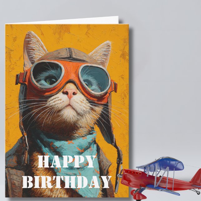Carte Pilote de chat d'anniversaire Aviateur drôle Aviat (Créateur téléchargé)