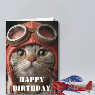 Carte Pilote de chat d'anniversaire Aviateur drôle Aviat