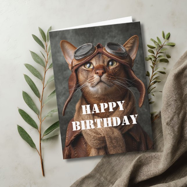 Carte Pilote de chat d'anniversaire Aviateur drôle et co (Créateur téléchargé)