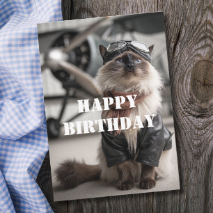 Carte Pilote de chat d'anniversaire Avion Cool Drôle Avi