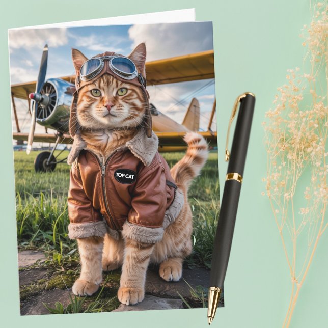 Carte Pilote de chat d'anniversaire et avion drôle d'avi (Créateur téléchargé)