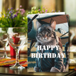 Carte Pilote de chat et avion, Cool Funny Aviation Anniv<br><div class="desc">Cat Pilot & Airplane, Cool Funny Aviation Birthday Card Birthday card avec une photo de chat portant une veste en cuir, des lunettes, et un avion dans l'arrière - plan. À l'intérieur sont des voeux d'anniversaire qui disent "Feline bon à l'altitude de croisière". Parfait pour un pilote ou un passionné...</div>