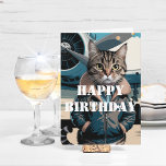 Carte Pilote de chat et avion, Cool Funny Aviation Anniv<br><div class="desc">Cat Pilot & Airplane, Cool Funny Aviation Birthday Card Carte d'anniversaire avec une photo de chat portant une veste en cuir et un avion dans l'arrière - plan. À l'intérieur sont des voeux d'anniversaire qui disent "Feline bon à l'altitude de croisière". Parfait pour un pilote ou un passionné d'aviation. Customisez-le...</div>