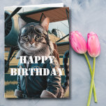 Carte Pilote de chat et avion, Cool Funny Aviation Anniv<br><div class="desc">Cat Pilot & Airplane, Cool Funny Aviation Birthday Card Birthday card avec une photo de chat portant une veste en cuir, des lunettes, et un avion dans l'arrière - plan. À l'intérieur sont des voeux d'anniversaire qui disent "Feline bon à l'altitude de croisière". Parfait pour un pilote ou un passionné...</div>