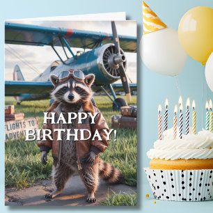 Carte Pilote Raton Laveur Anniversaire & Photo d'Avion D