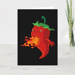 Carte piment chaud rouge avec flamme