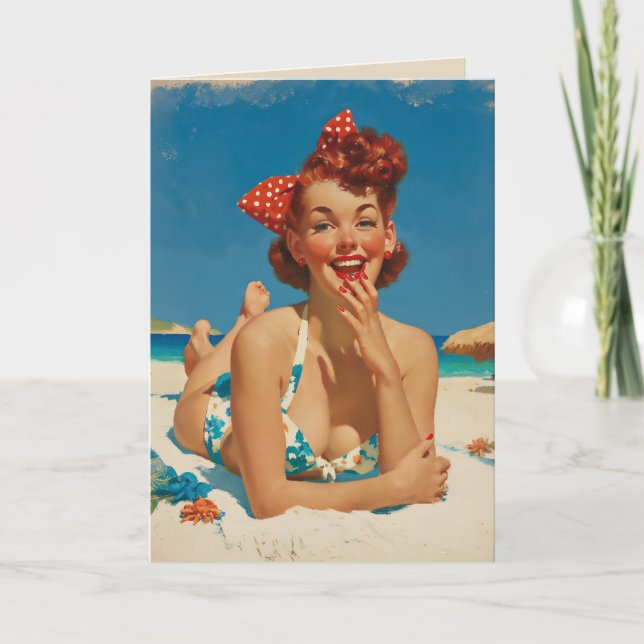 Carte Pin-Up de la Plage Rétro (Devant)