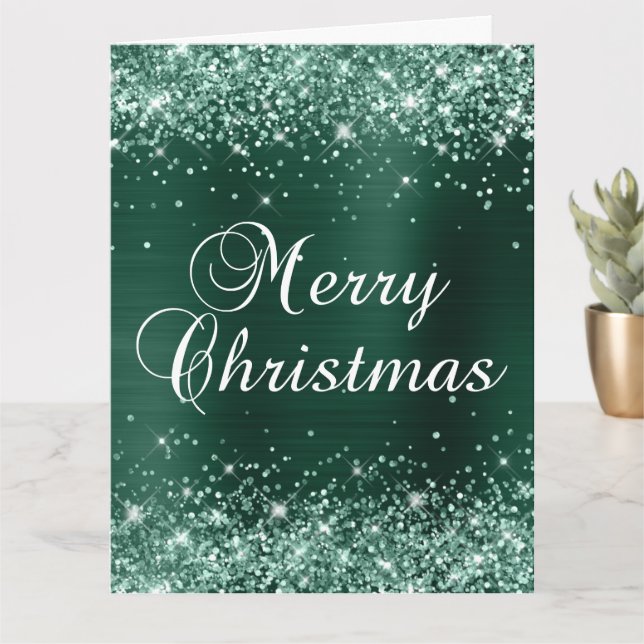 Carte Pin vert Glitter Phuile Grand Joyeux Noël (Petite plante)