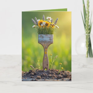 Carte Pinceau D'Anniversaire Avec Fleur sauvage