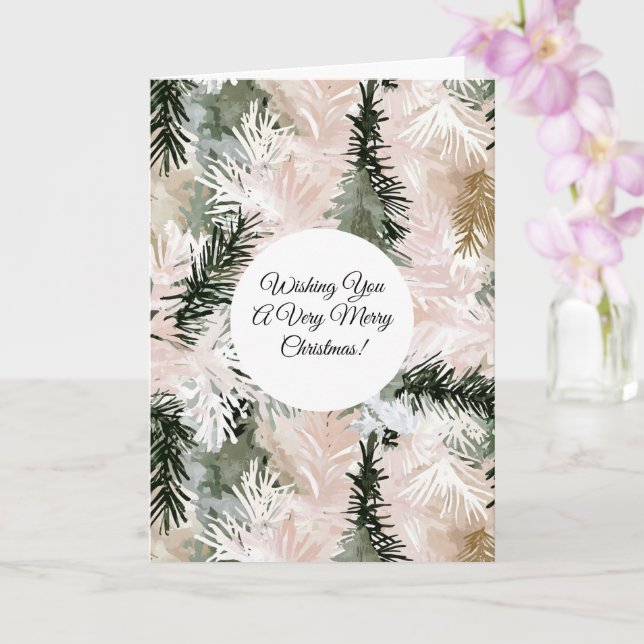 Carte Pinceau rose pâle Vert sapin de Noël Branches (Orchidée)