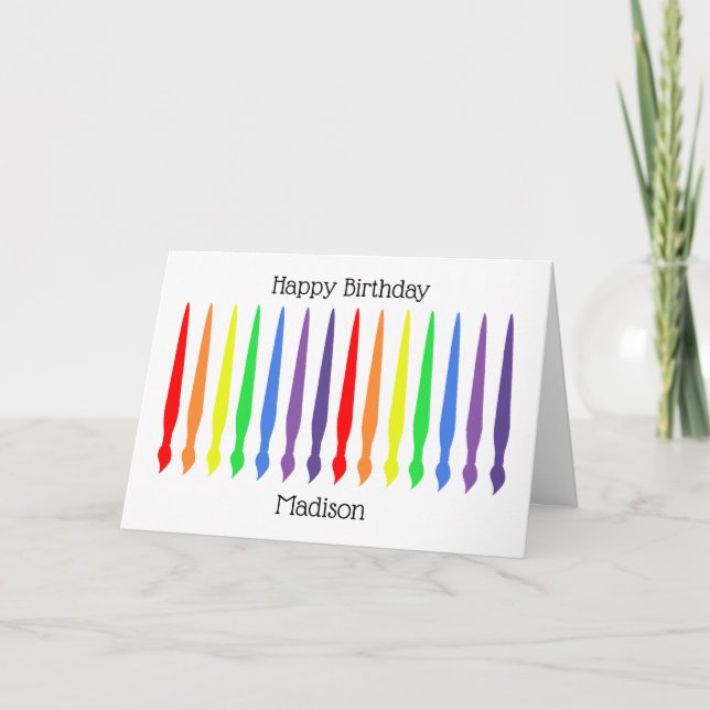 Carte Pinceaux, couleurs arc-en-ciel, joyeux anniversair (Devant)