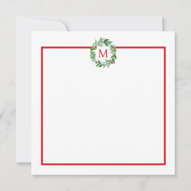 Carte Pine Berries Aquarelle Xmas Wreath Monogramme Merc (Devant)