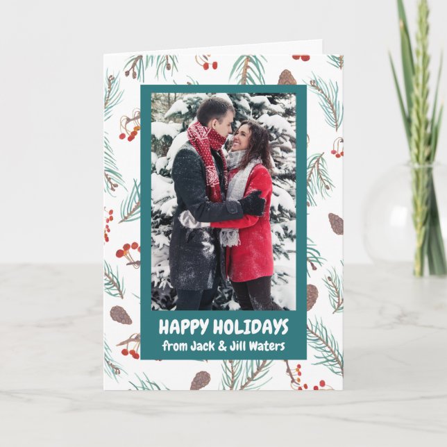 Carte Pinecones Berries Hiver Fête PHOTO PERSONNALISÉE (Devant)