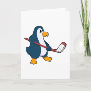 Carte Pingouin au hockey sur glace avec bâton de hockey