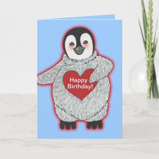 Carte Pingouin Avec Le Joyeux Anniversaire De Coeur Zazzle Fr