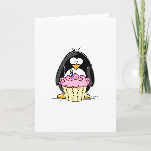 Carte Pingouin d'anniversaire avec Cupcake (Devant)