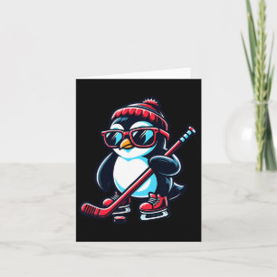 Carte Pingouin De Hockey Sur Glace Drôle Et Mignonne Pou