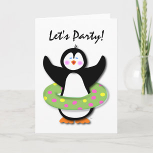 Carte Pingouin de nage de fête