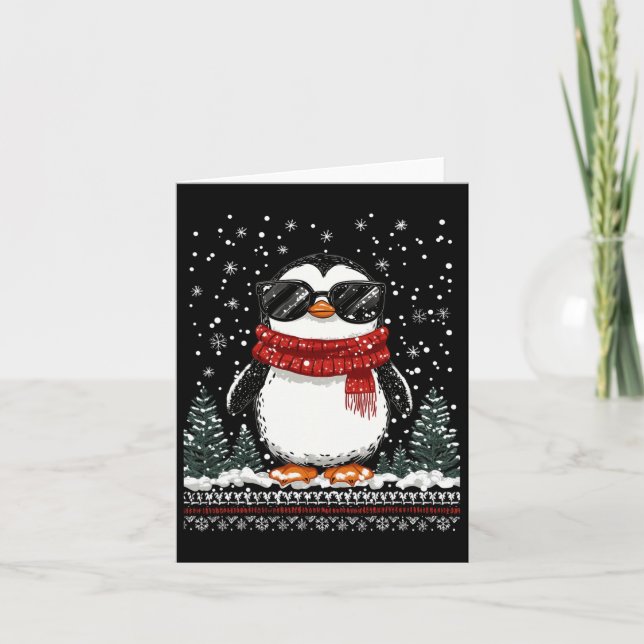 Carte Pingouin de Noël drôle avec Sungles laide Christma (Devant)