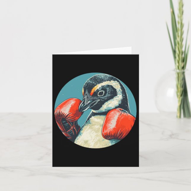 Carte Pingouin Drôle Avec Gants De Boxe Costume (Devant)