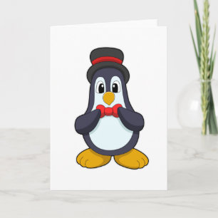 Carte Pingouin en forme de groom avec ruban et Casquette