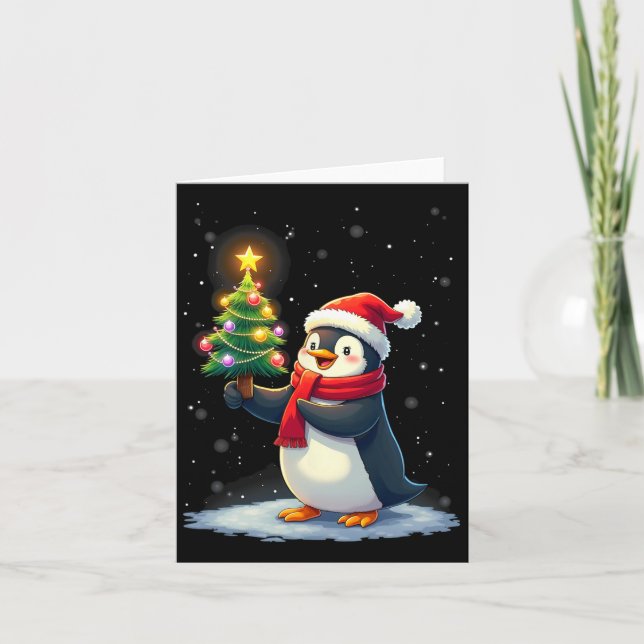 Carte Pingouin mignon arbre de Noël Pyjama Filles Garçon (Devant)