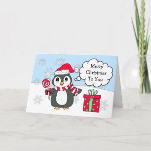 Carte Pingouin mignon personnalisé le jour de Noël d'hiv