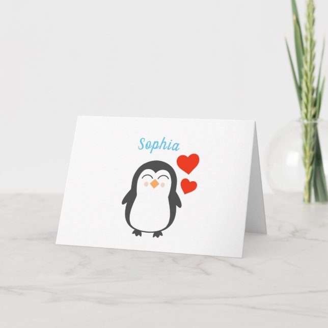 Carte Pingouin personnalisé mignon (Devant)