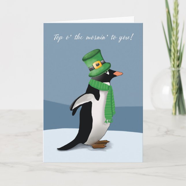 Carte Pingouin portant vert avec amusant Saint-Patricks  (Devant)
