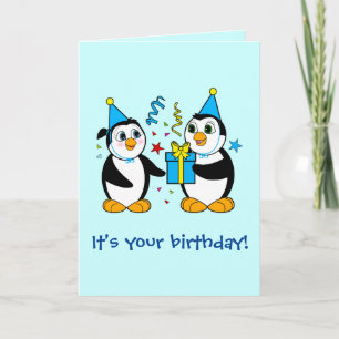 Carte Pingouins de dessin animé avec cadeau