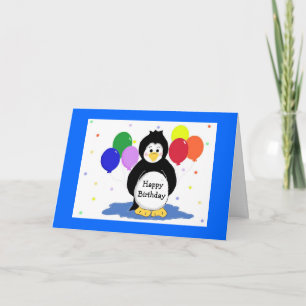 Carte Pingouins et ballons Salutation d'anniversaire