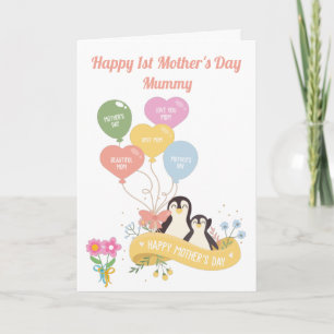 Carte Pingouins mignons 1ère fête des mères