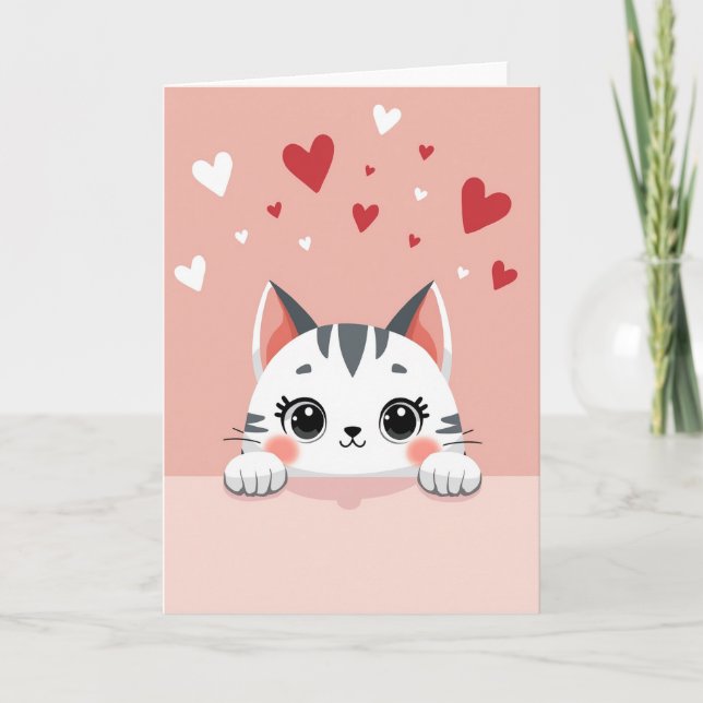 Carte Pink Adorable Cat Valentines Card (Devant)