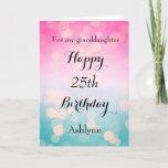 Carte Pink and Blue Bokeh 25th Birthday<br><div class="desc">A pretty bokeh blue and pink 25th birthday card for granddaughter,  daughter,  niece,  etc. The front of this pretty 25th birthday card can be easily personalized with her name. The inside card message can also be personalized. This would make a beautiful twenty fifth birthday card keepsake for her.</div>