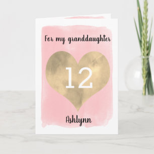 Carte Pink and Gold Joyeux 12e anniversaire petite-fille