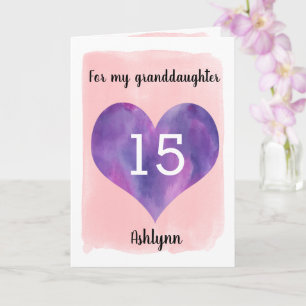 Carte Pink and Purple 15th Birthday Granddaughter