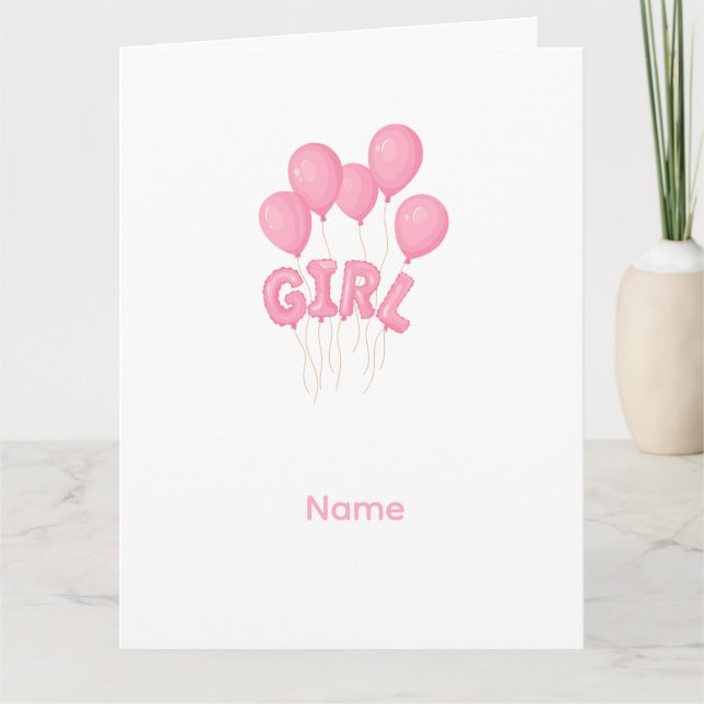 Carte Pink Baby Girl Balloon Celebration - Cute Nursery  (Devant)