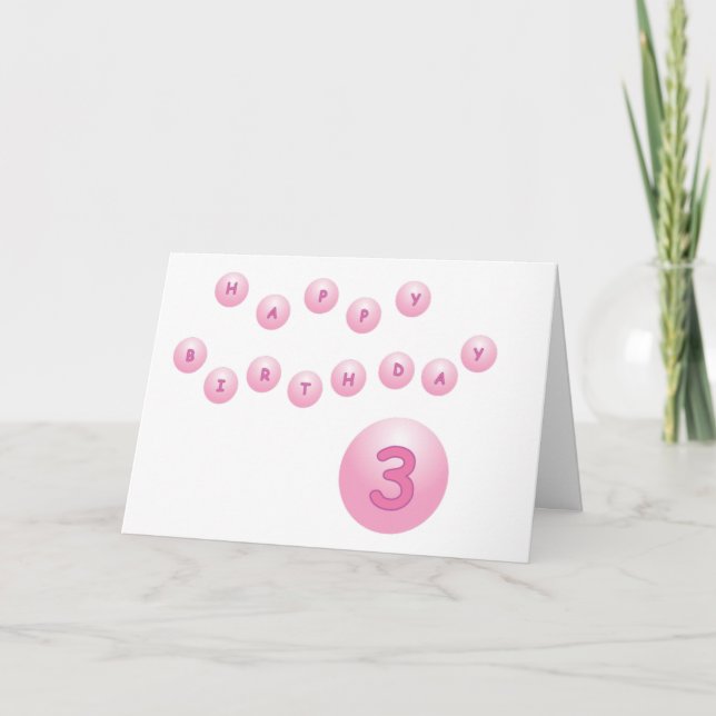 Carte Pink Birthday Balls Age 3 Birthday (Devant)