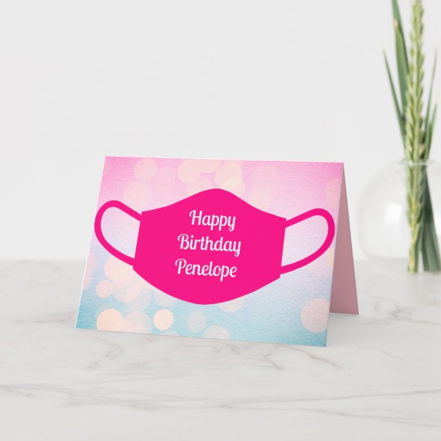 Carte Pink Blue Bokeh Quarantaine Anniversaire (Devant)
