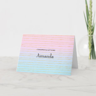 Carte Pink Blue Pastel Ombre avec Gold Lines Graduation