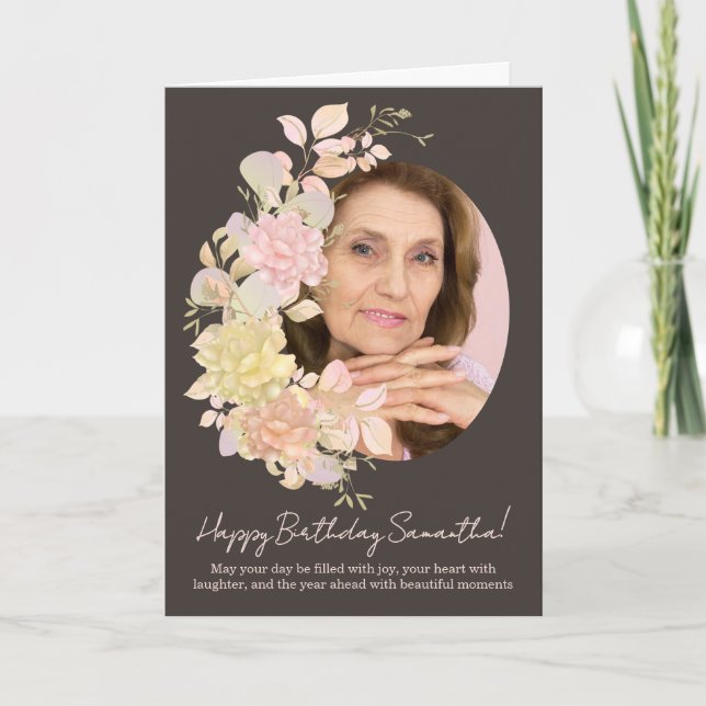 Carte Pink Blush Floral Photo Frame Birthday Greeting (Devant)