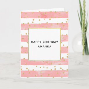 Carte Pink Blush Stripes & Faux Gold Confetti Anniversai