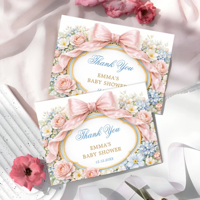 Carte Pink Bow Coquette Girl Baby Shower Thank You (Créateur téléchargé)